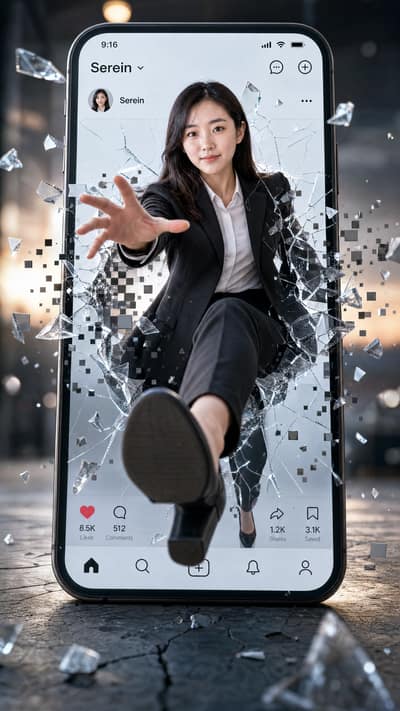 1.主要概念与姿势（最高优先）
将我放置在一个显示社交媒体帖文的智能手机画面中，并重新调整我的身体姿势，使我看起来像是正...