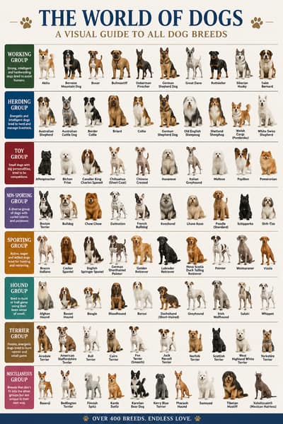 Presentation of all dog breeds.
