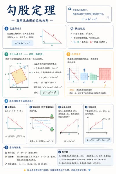 请创作一张关于「【数学概念/知识点】」的数学可视化信息图，目标是帮助读者直观理解：它是什么、为什么成立、几何/结构直觉是什么、在不同场景下如何表现。画面要像高质